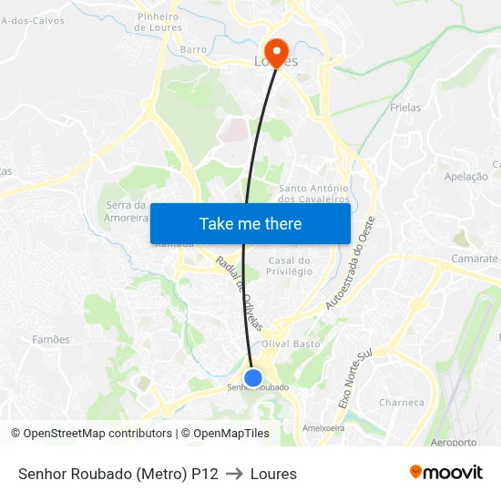 Senhor Roubado (Metro) P12 to Loures map