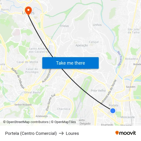 Portela (Centro Comercial) to Loures map