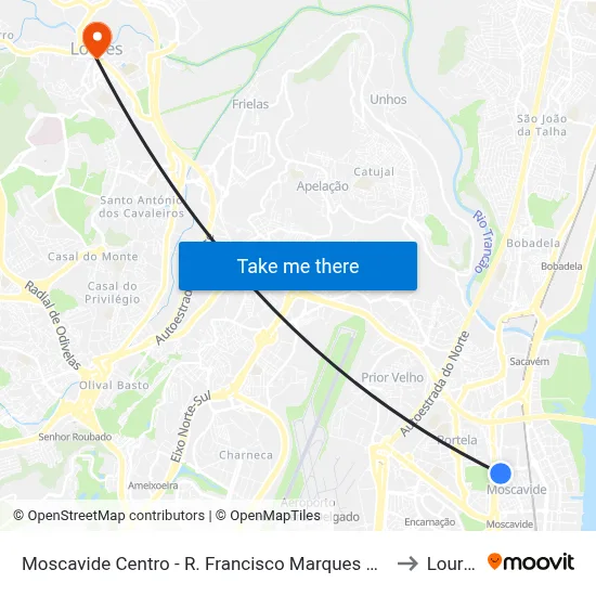 Moscavide Centro - R. Francisco Marques Beato to Loures map