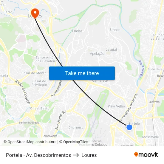 Portela - Av. Descobrimentos to Loures map