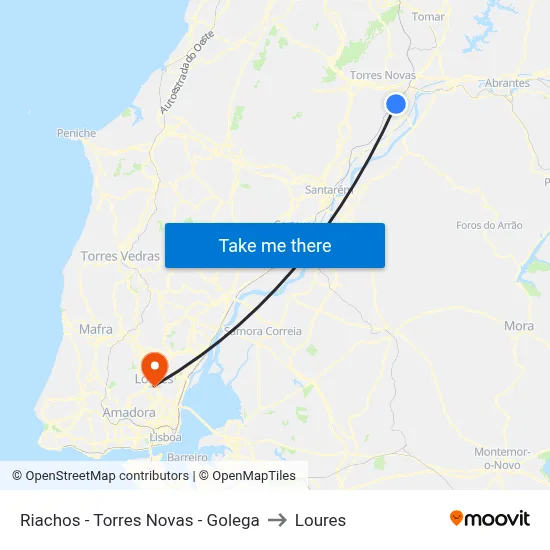 Riachos - Torres Novas - Golega to Loures map