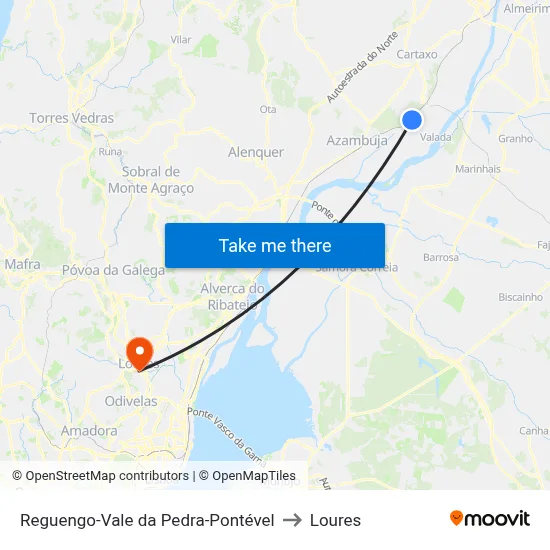 Reguengo-Vale da Pedra-Pontével to Loures map