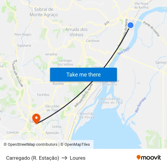 Carregado (R. Estação) to Loures map