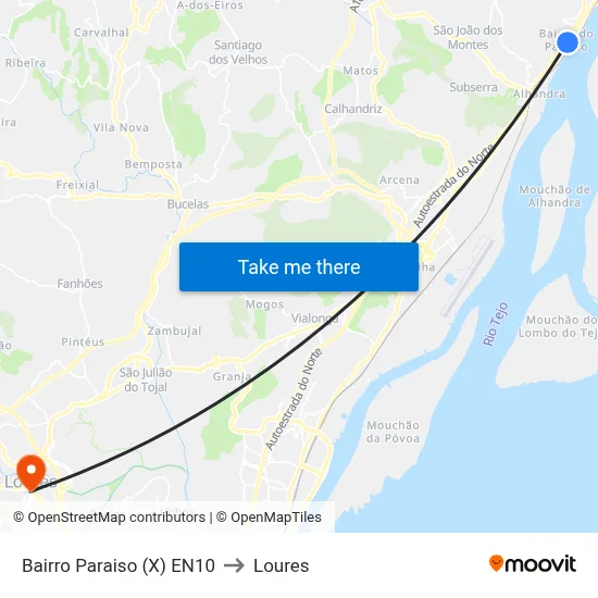 Bairro Paraiso (X) EN10 to Loures map