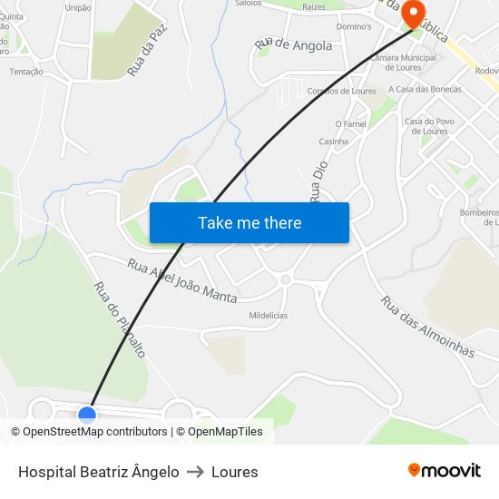 Hospital Beatriz Ângelo to Loures map