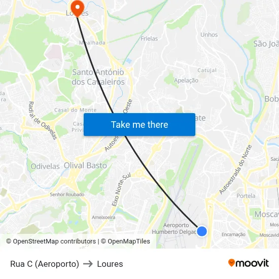 Rua C (Aeroporto) to Loures map