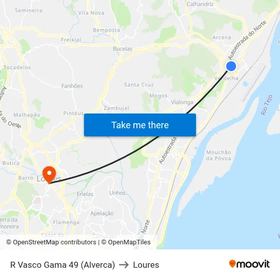 R Vasco Gama 49 (Alverca) to Loures map