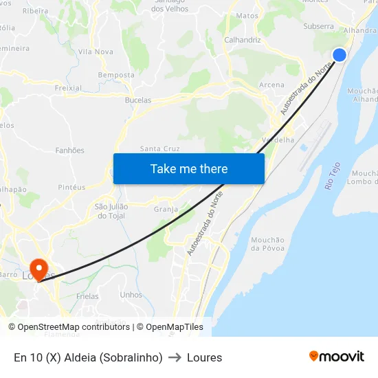 En 10 (X) Aldeia (Sobralinho) to Loures map