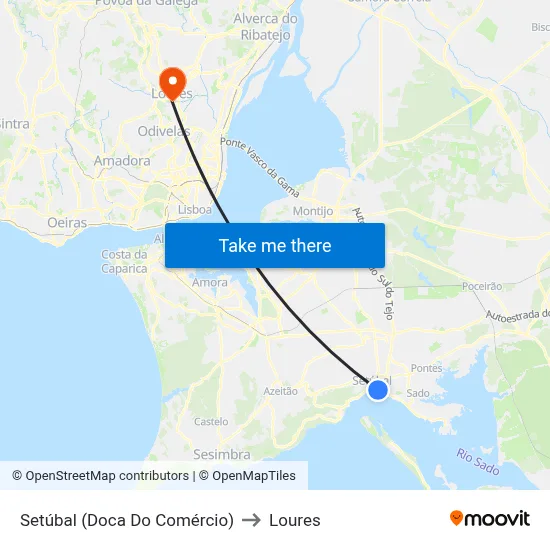 Setúbal (Doca Do Comércio) to Loures map