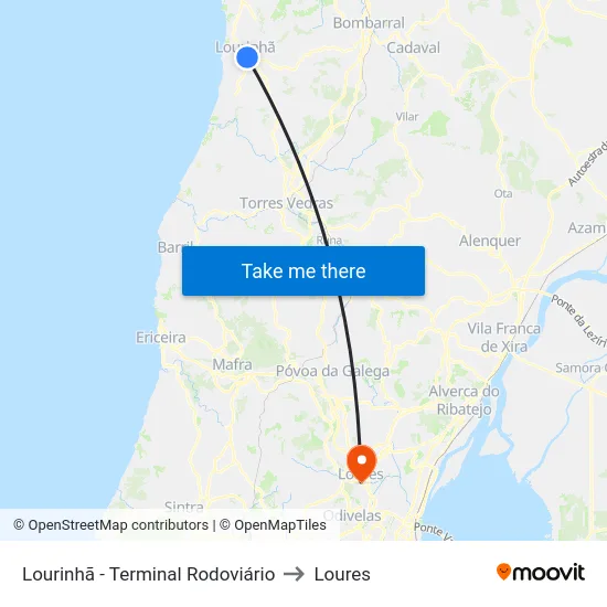 Lourinhã - Terminal Rodoviário to Loures map