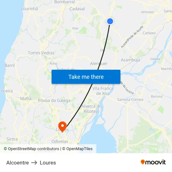Alcoentre to Loures map