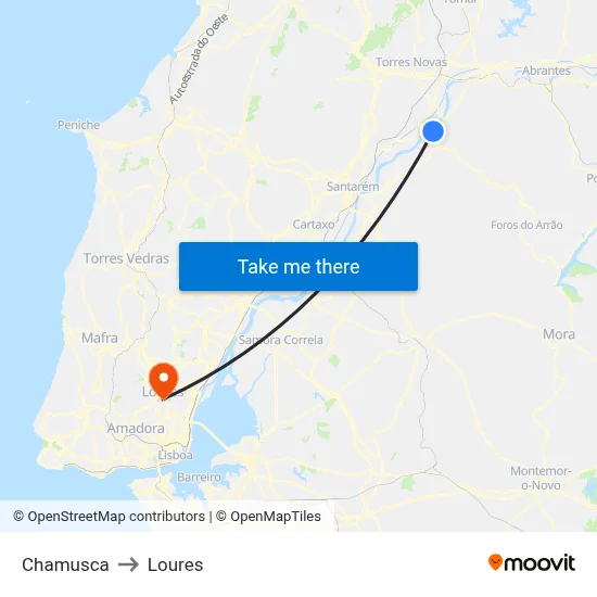 Chamusca to Loures map