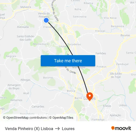 Venda Pinheiro (X) Lisboa to Loures map