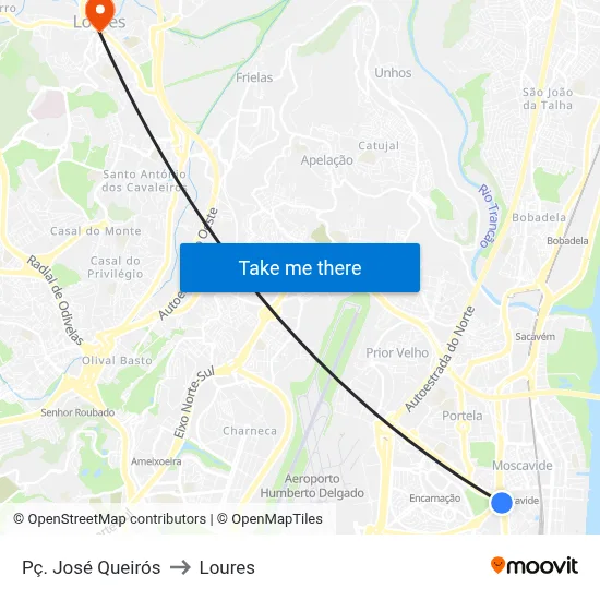 Pç. José Queirós to Loures map