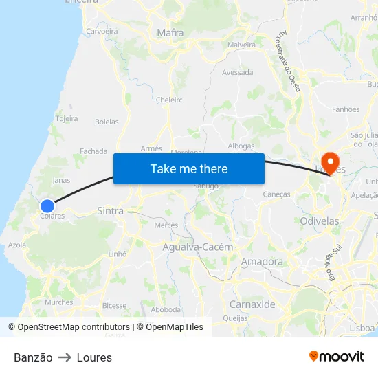 Banzão to Loures map