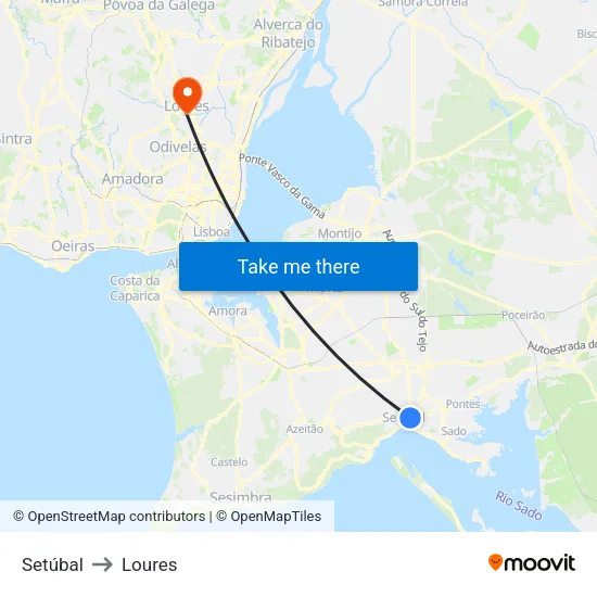 Setúbal to Loures map
