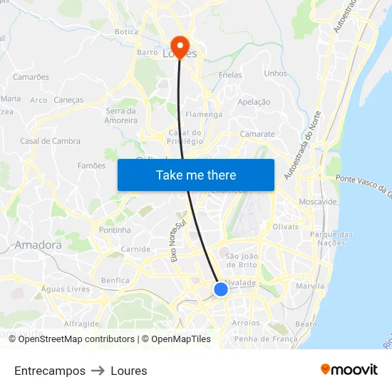 Entrecampos to Loures map