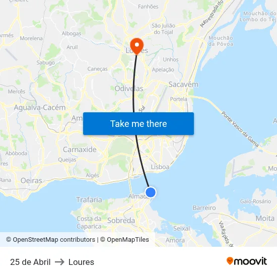 25 de Abril to Loures map