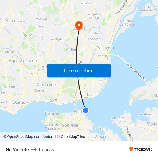 Gil Vicente to Loures map