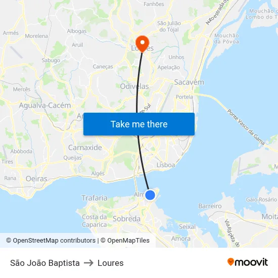 São João Baptista to Loures map