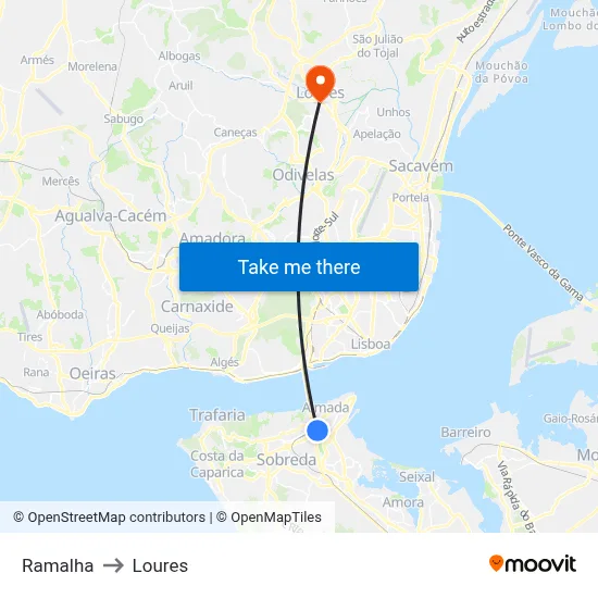 Ramalha to Loures map