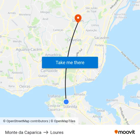Monte da Caparica to Loures map