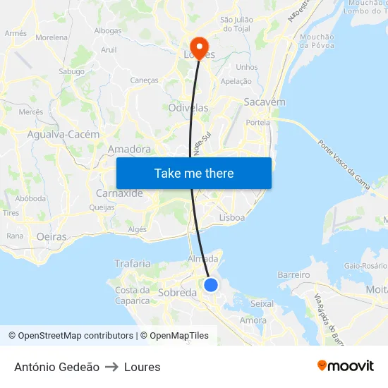António Gedeão to Loures map
