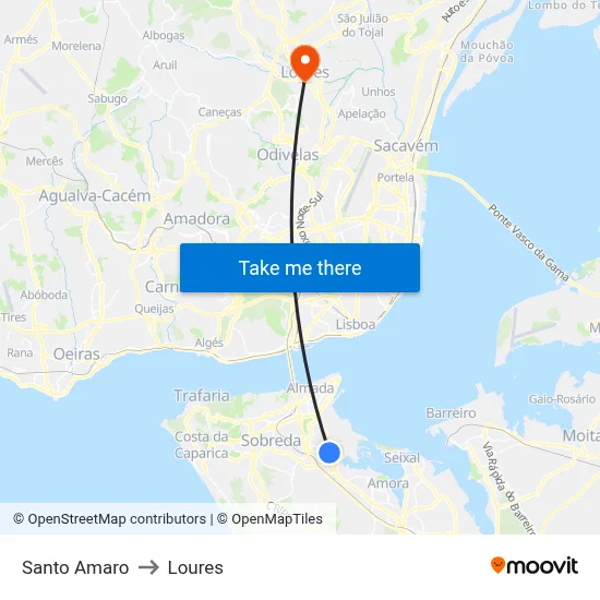 Santo Amaro to Loures map