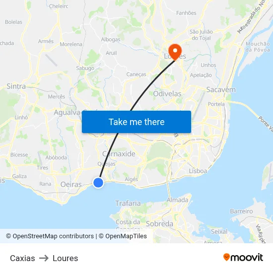 Caxias to Loures map