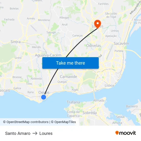 Santo Amaro to Loures map