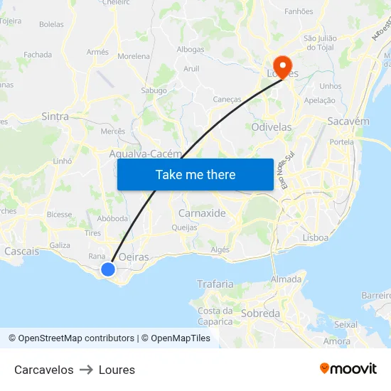 Carcavelos to Loures map