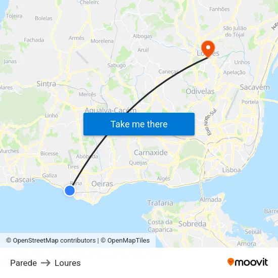 Parede to Loures map