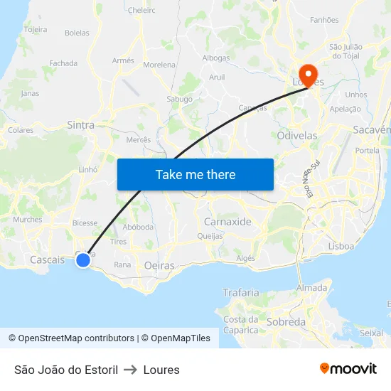 São João do Estoril to Loures map