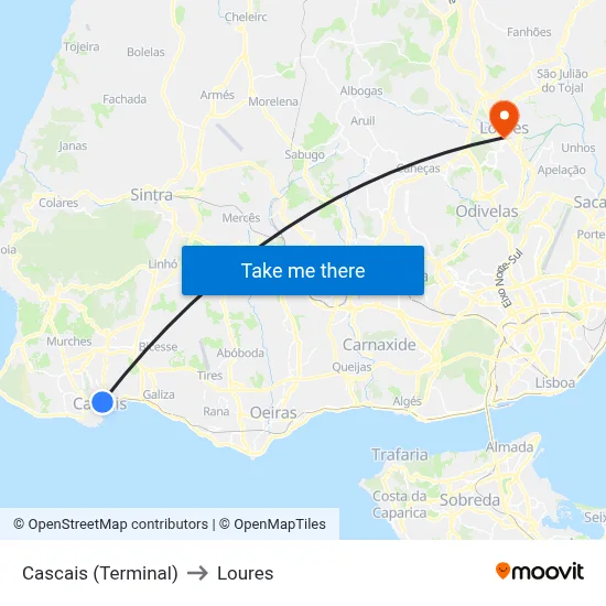 Cascais (Terminal) to Loures map
