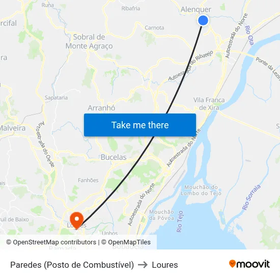 Paredes (Posto de Combustível) to Loures map
