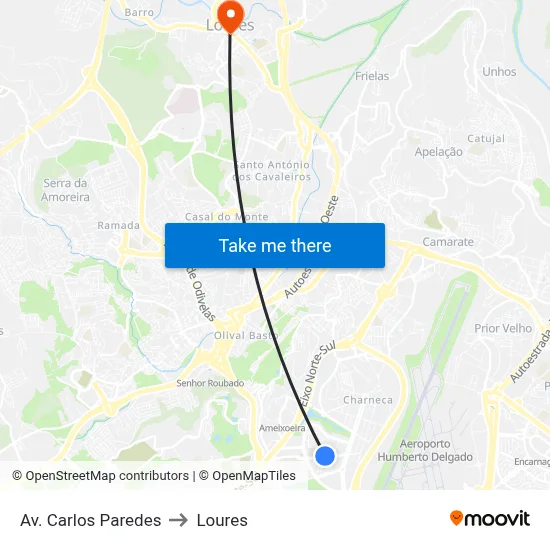 Av. Carlos Paredes to Loures map