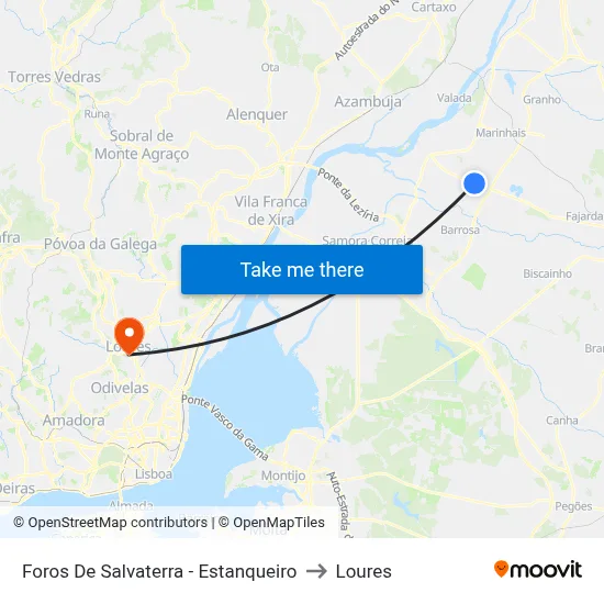 Foros De Salvaterra - Estanqueiro to Loures map