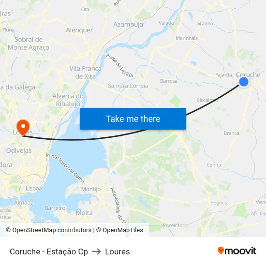 Coruche - Estação Cp to Loures map