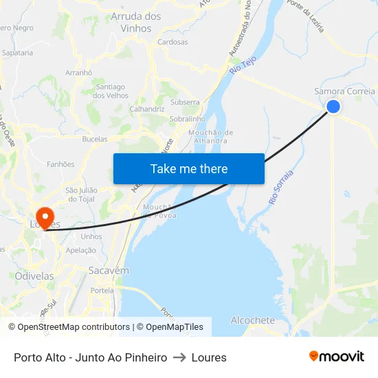 Porto Alto - Junto Ao Pinheiro to Loures map