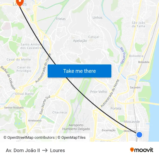 Av. Dom João II to Loures map
