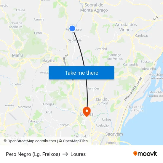 Pero Negro (Lg. Freixos) to Loures map