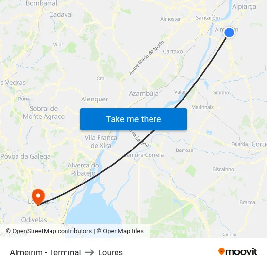 Almeirim - Terminal to Loures map
