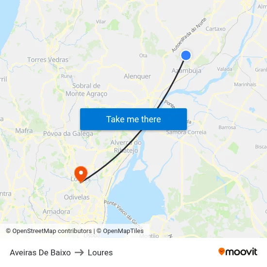 Aveiras De Baixo to Loures map