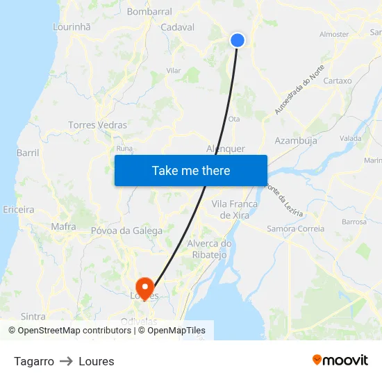 Tagarro to Loures map