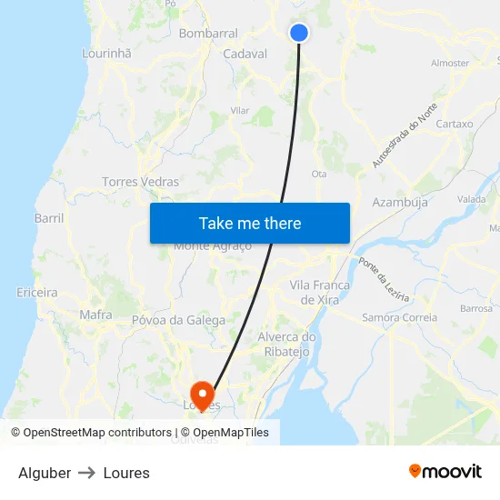Alguber to Loures map