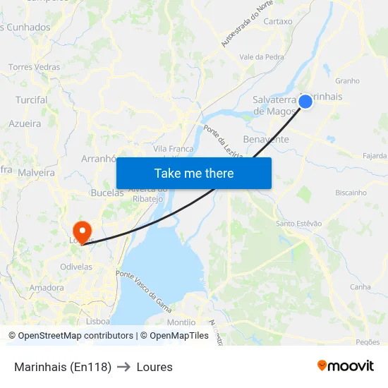 Marinhais (En118) to Loures map