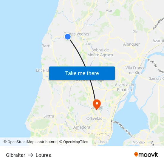 Gibraltar to Loures map