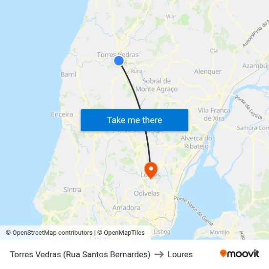 Torres Vedras (Rua Santos Bernardes) to Loures map