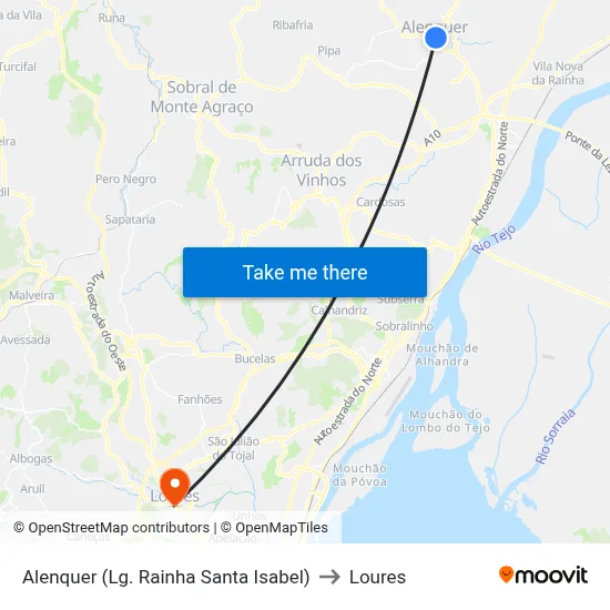 Alenquer (Lg. Rainha Santa Isabel) to Loures map