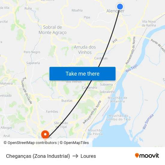 Cheganças (Zona Industrial) to Loures map